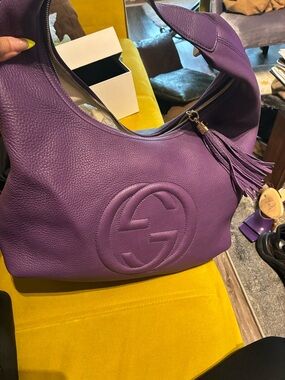 Gucci Purple Pebbled Leather Hobo with Interlocking GG